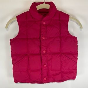 Lands End Girls Size 4 Bright Pink Goose Down Puffer Vest Snaps Barbie